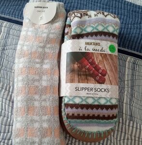 MUK LUKS Patterned Slipper Socks L/XL and One Size Plaid Slipper Socks